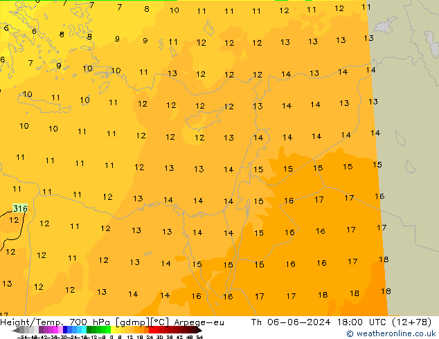 Yükseklik/Sıc. 700 hPa Arpege-eu Per 06.06.2024 18 UTC