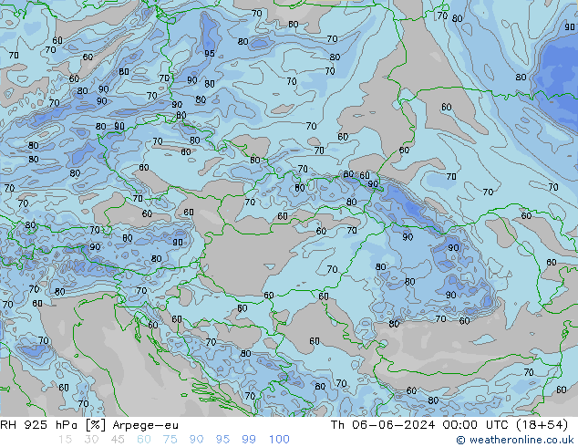 RH 925 hPa Arpege-eu Th 06.06.2024 00 UTC