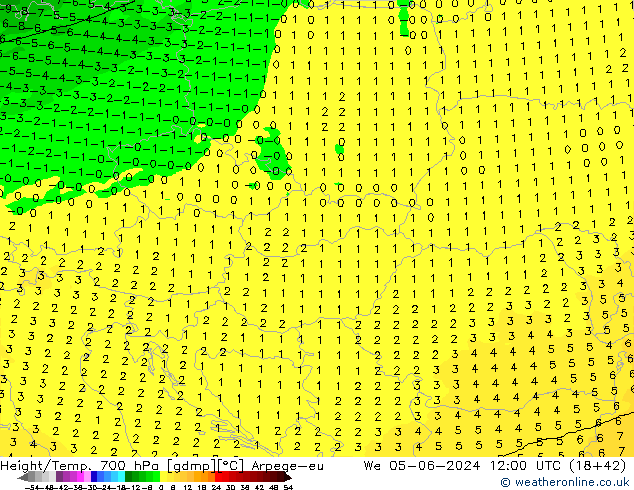 Height/Temp. 700 hPa Arpege-eu We 05.06.2024 12 UTC