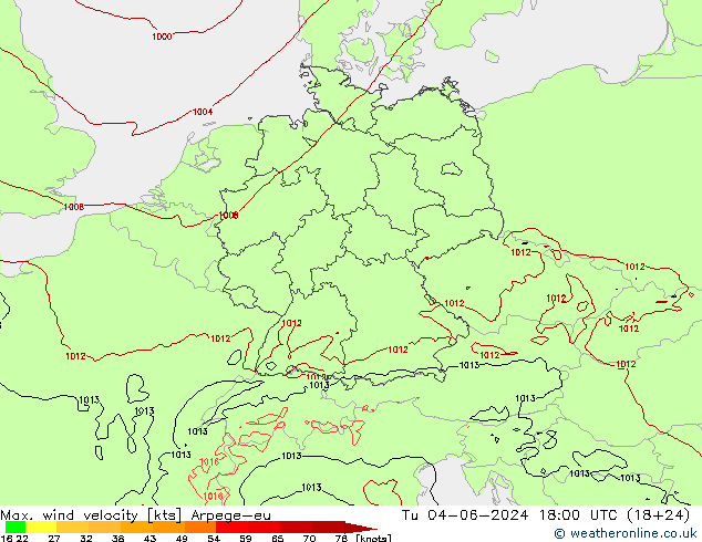 Max. wind velocity Arpege-eu Ter 04.06.2024 18 UTC