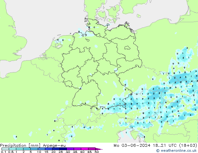 Precipitation Arpege-eu Mo 03.06.2024 21 UTC