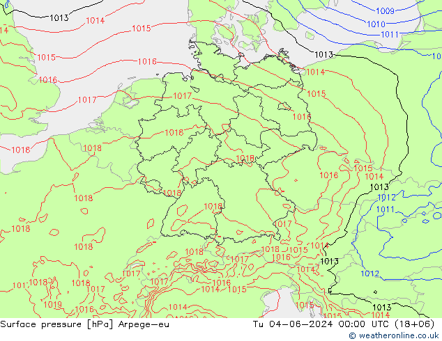 Surface pressure Arpege-eu Tu 04.06.2024 00 UTC