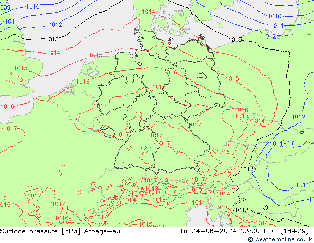 Atmosférický tlak Arpege-eu Út 04.06.2024 03 UTC