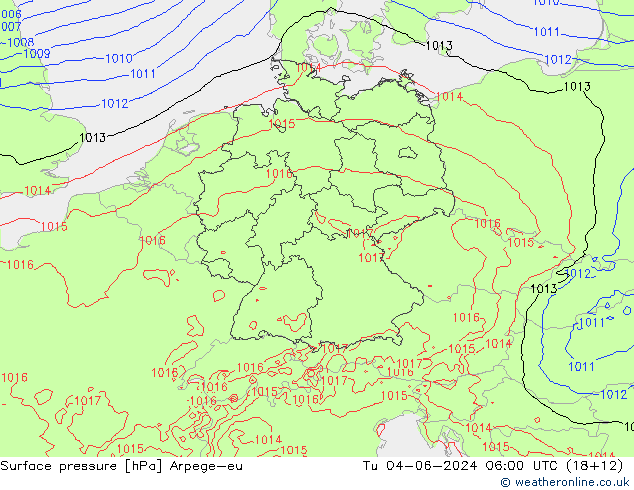 Surface pressure Arpege-eu Tu 04.06.2024 06 UTC