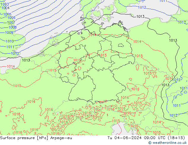 Surface pressure Arpege-eu Tu 04.06.2024 09 UTC