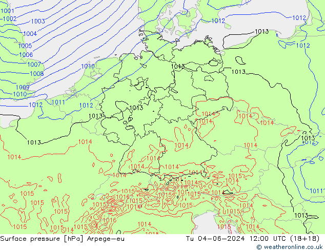 pressão do solo Arpege-eu Ter 04.06.2024 12 UTC