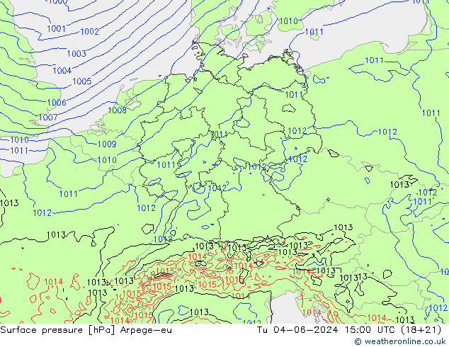 Yer basıncı Arpege-eu Sa 04.06.2024 15 UTC