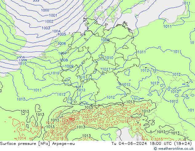 Surface pressure Arpege-eu Tu 04.06.2024 18 UTC