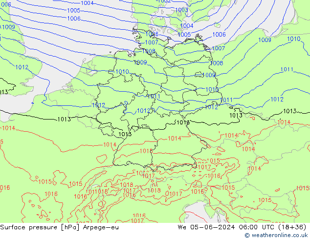 Pressione al suolo Arpege-eu mer 05.06.2024 06 UTC