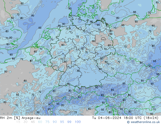 RH 2m Arpege-eu Tu 04.06.2024 18 UTC