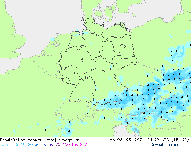 Toplam Yağış Arpege-eu Pzt 03.06.2024 21 UTC