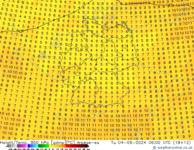 Height/Temp. 850 hPa Arpege-eu mar 04.06.2024 06 UTC