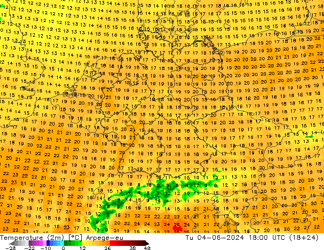 Temperatura (2m) Arpege-eu mar 04.06.2024 18 UTC