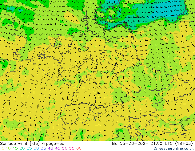 Surface wind Arpege-eu Mo 03.06.2024 21 UTC