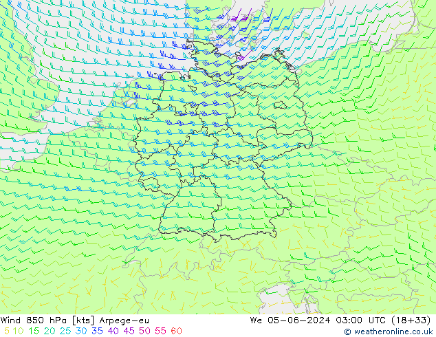 Rüzgar 850 hPa Arpege-eu Çar 05.06.2024 03 UTC