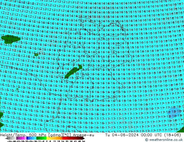 Height/Temp. 500 hPa Arpege-eu Tu 04.06.2024 00 UTC