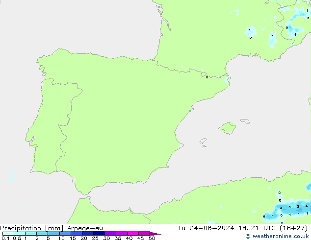 Precipitation Arpege-eu Tu 04.06.2024 21 UTC