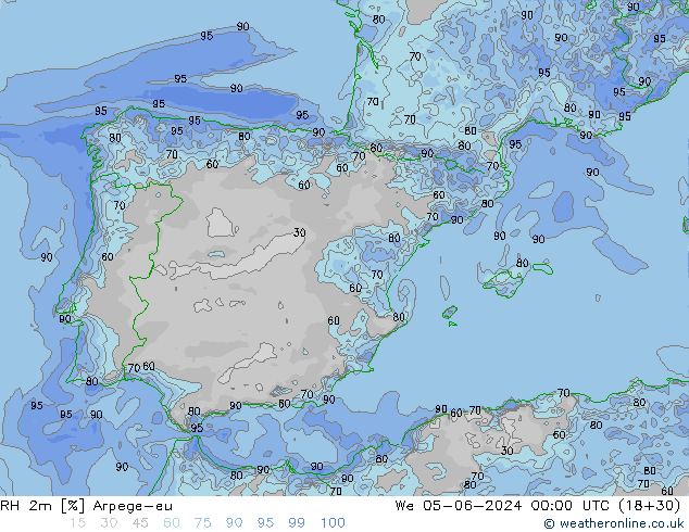RH 2m Arpege-eu We 05.06.2024 00 UTC