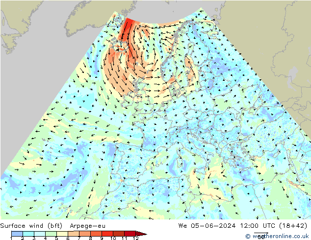 Bodenwind (bft) Arpege-eu Mi 05.06.2024 12 UTC