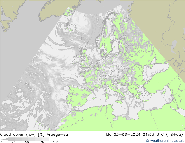 Bewolking (Laag) Arpege-eu ma 03.06.2024 21 UTC