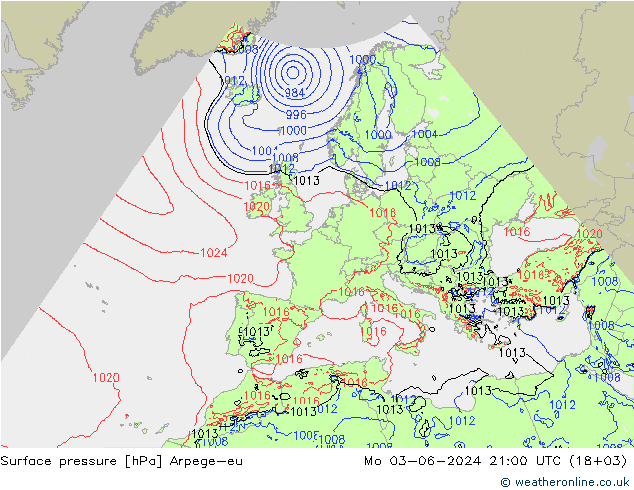 Surface pressure Arpege-eu Mo 03.06.2024 21 UTC