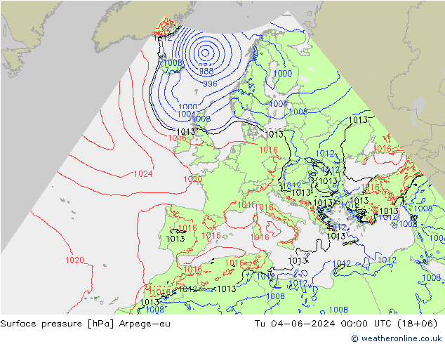 Surface pressure Arpege-eu Tu 04.06.2024 00 UTC