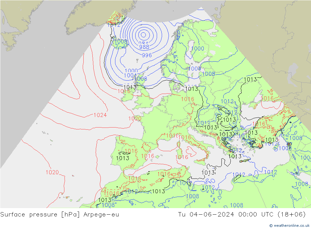 Surface pressure Arpege-eu Tu 04.06.2024 00 UTC