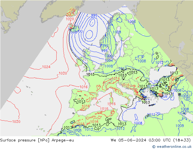 Surface pressure Arpege-eu We 05.06.2024 03 UTC