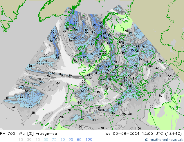 RH 700 hPa Arpege-eu St 05.06.2024 12 UTC