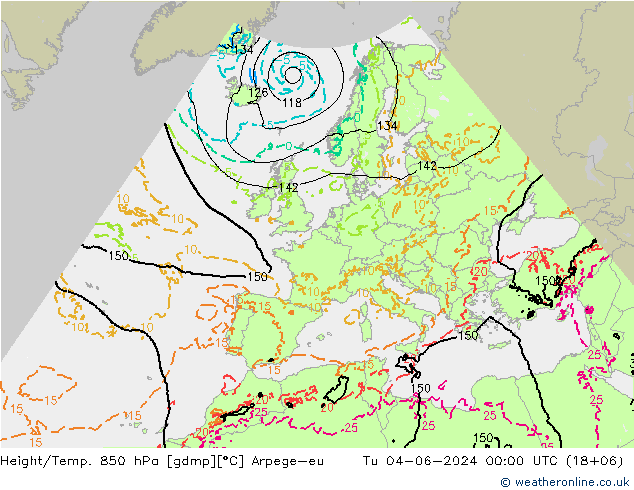 Height/Temp. 850 hPa Arpege-eu Tu 04.06.2024 00 UTC