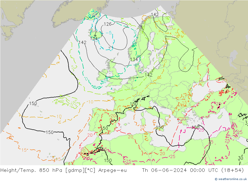 Height/Temp. 850 hPa Arpege-eu Qui 06.06.2024 00 UTC