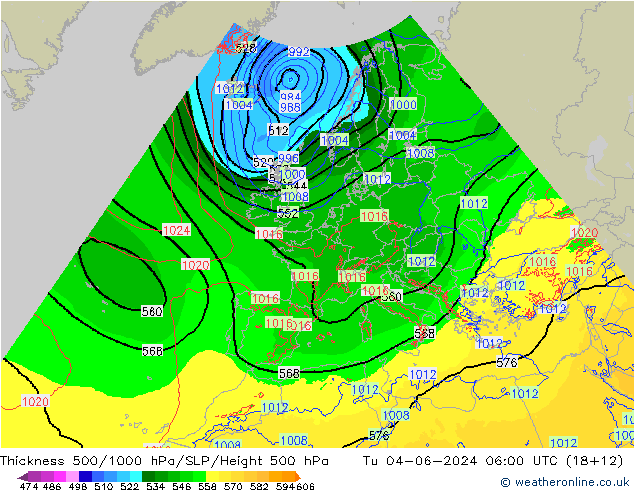 Schichtdicke 500-1000 hPa Arpege-eu Di 04.06.2024 06 UTC