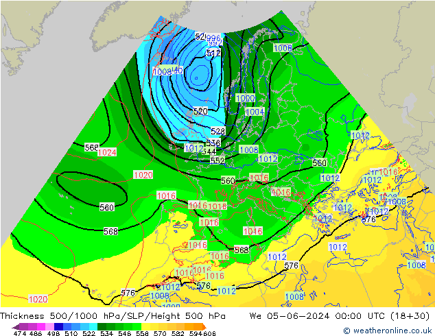 Thck 500-1000hPa Arpege-eu We 05.06.2024 00 UTC