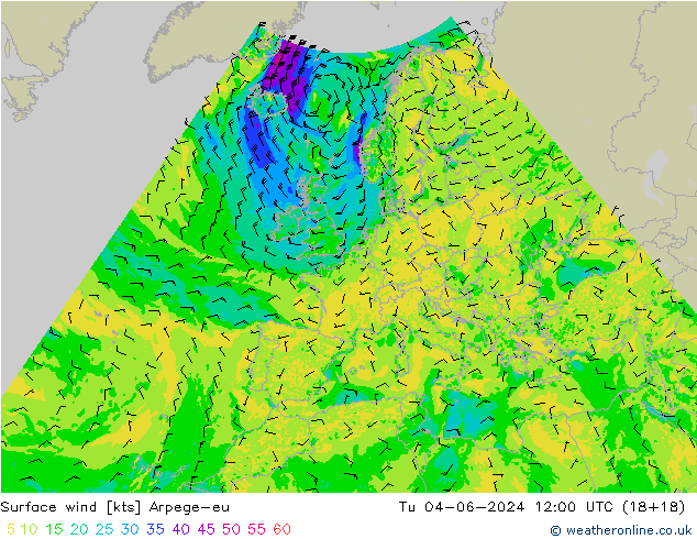 Wind 10 m Arpege-eu di 04.06.2024 12 UTC