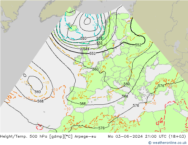 Height/Temp. 500 hPa Arpege-eu lun 03.06.2024 21 UTC