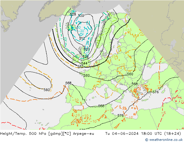 Hoogte/Temp. 500 hPa Arpege-eu di 04.06.2024 18 UTC