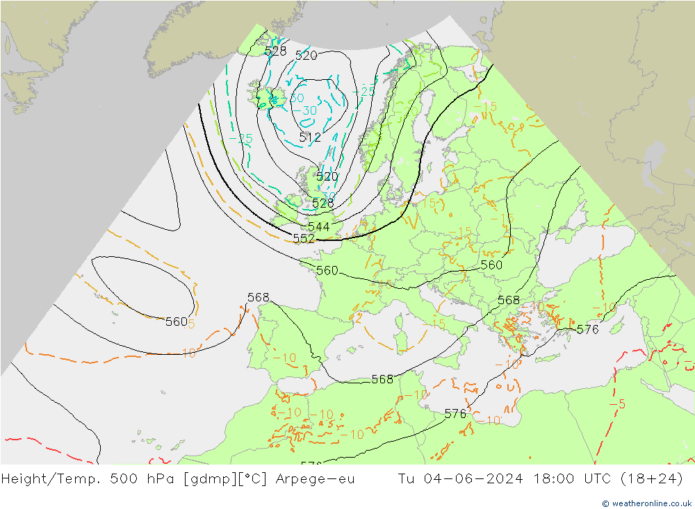 Géop./Temp. 500 hPa Arpege-eu mar 04.06.2024 18 UTC