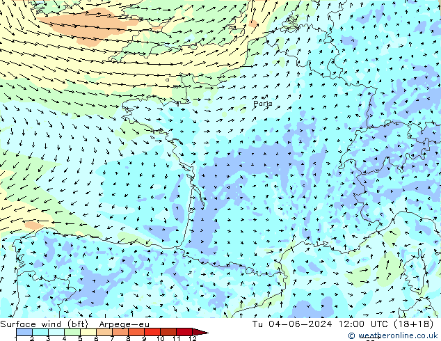  10 m (bft) Arpege-eu  04.06.2024 12 UTC