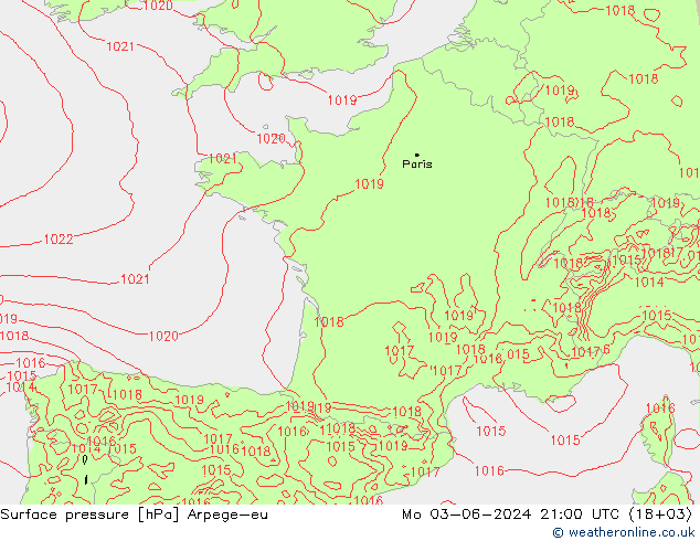 Presión superficial Arpege-eu lun 03.06.2024 21 UTC