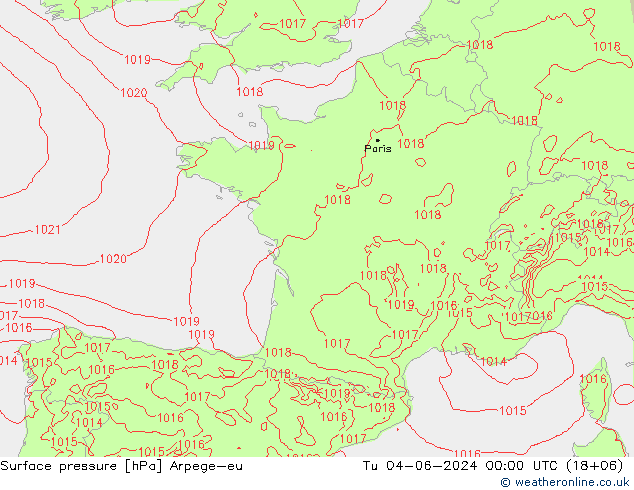 pressão do solo Arpege-eu Ter 04.06.2024 00 UTC