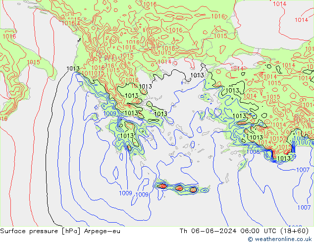 Surface pressure Arpege-eu Th 06.06.2024 06 UTC