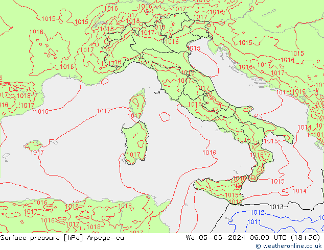 Presión superficial Arpege-eu mié 05.06.2024 06 UTC