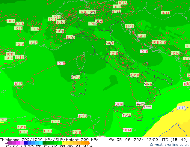 700-1000 hPa Kalınlığı Arpege-eu Çar 05.06.2024 12 UTC