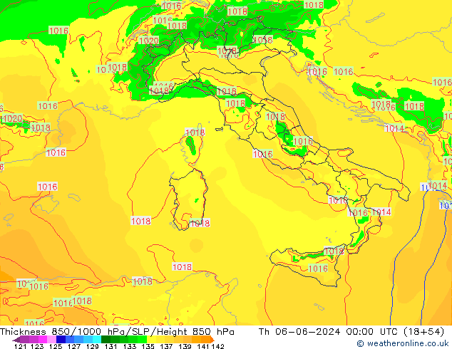 Thck 850-1000 hPa Arpege-eu Th 06.06.2024 00 UTC