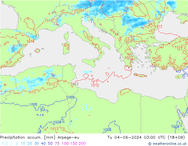 Precipitation accum. Arpege-eu Tu 04.06.2024 03 UTC