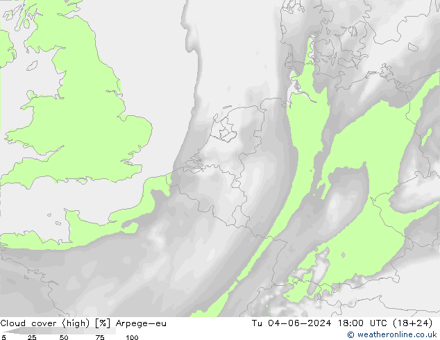 Nuages (élevé) Arpege-eu mar 04.06.2024 18 UTC