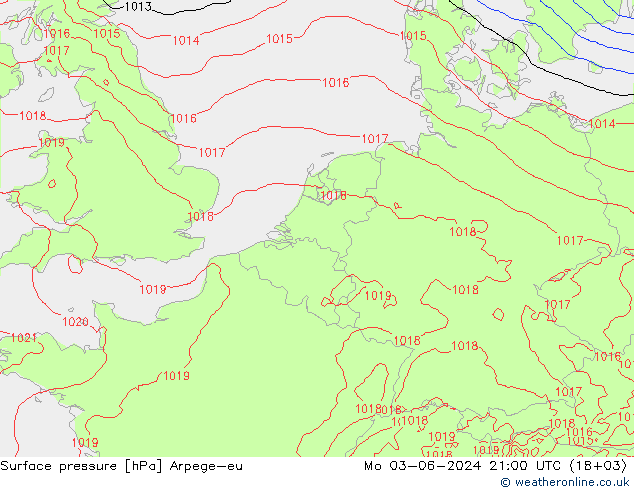 Presión superficial Arpege-eu lun 03.06.2024 21 UTC