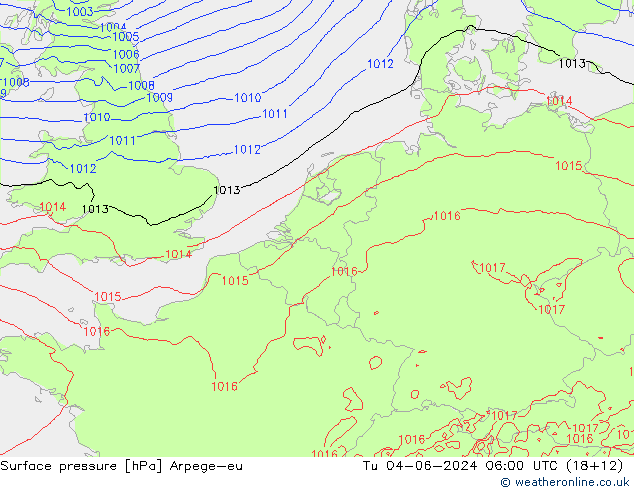 Presión superficial Arpege-eu mar 04.06.2024 06 UTC