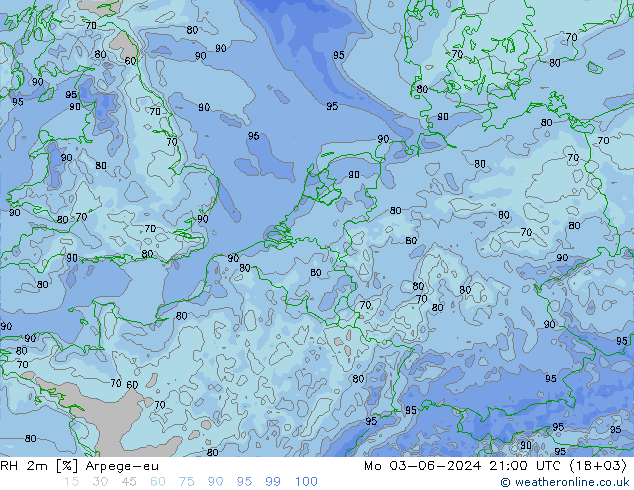 RH 2m Arpege-eu Mo 03.06.2024 21 UTC
