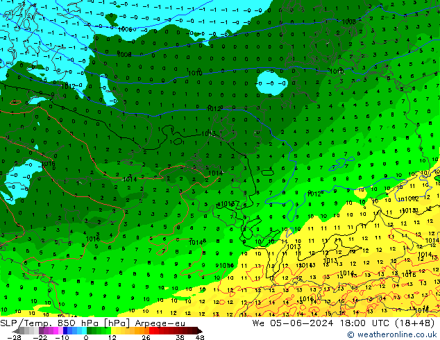 SLP/Temp. 850 hPa Arpege-eu We 05.06.2024 18 UTC